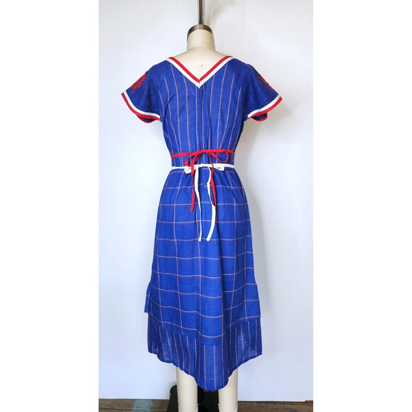 Embroidered Apron Dress with Pockets Colorful Cotton Dress 70s does 30s 40s XS - Picture 9 of 10